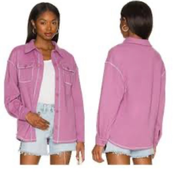 Lovers & Friends purple utility Shacket in size L NWT 100% cotton fleece lined - Picture 1 of 6